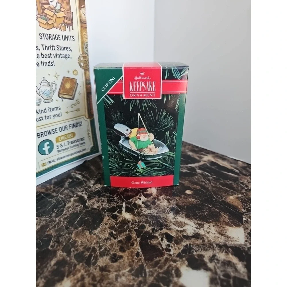 Vintage 1992 Hallmark Keepsake Ornament Gone Wishin Santa Fishing Boat QX517-1